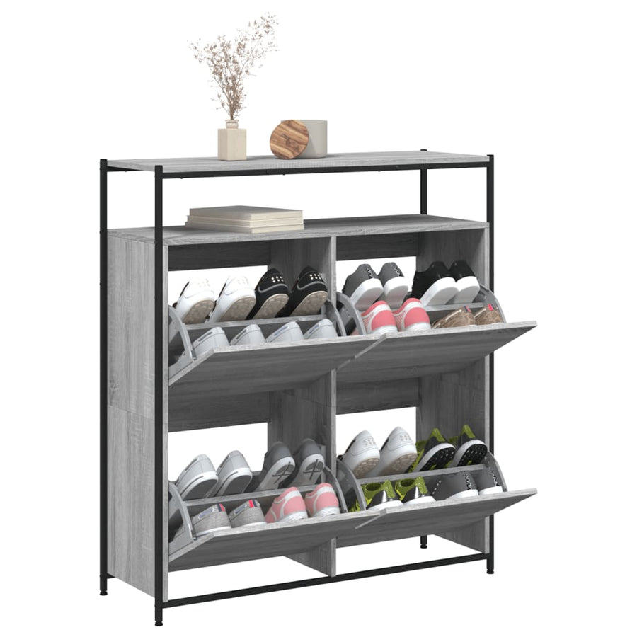 Schoenenkast Met 4 Klaplades Eiken 100 x 34 x 112 cm Grijs sonoma