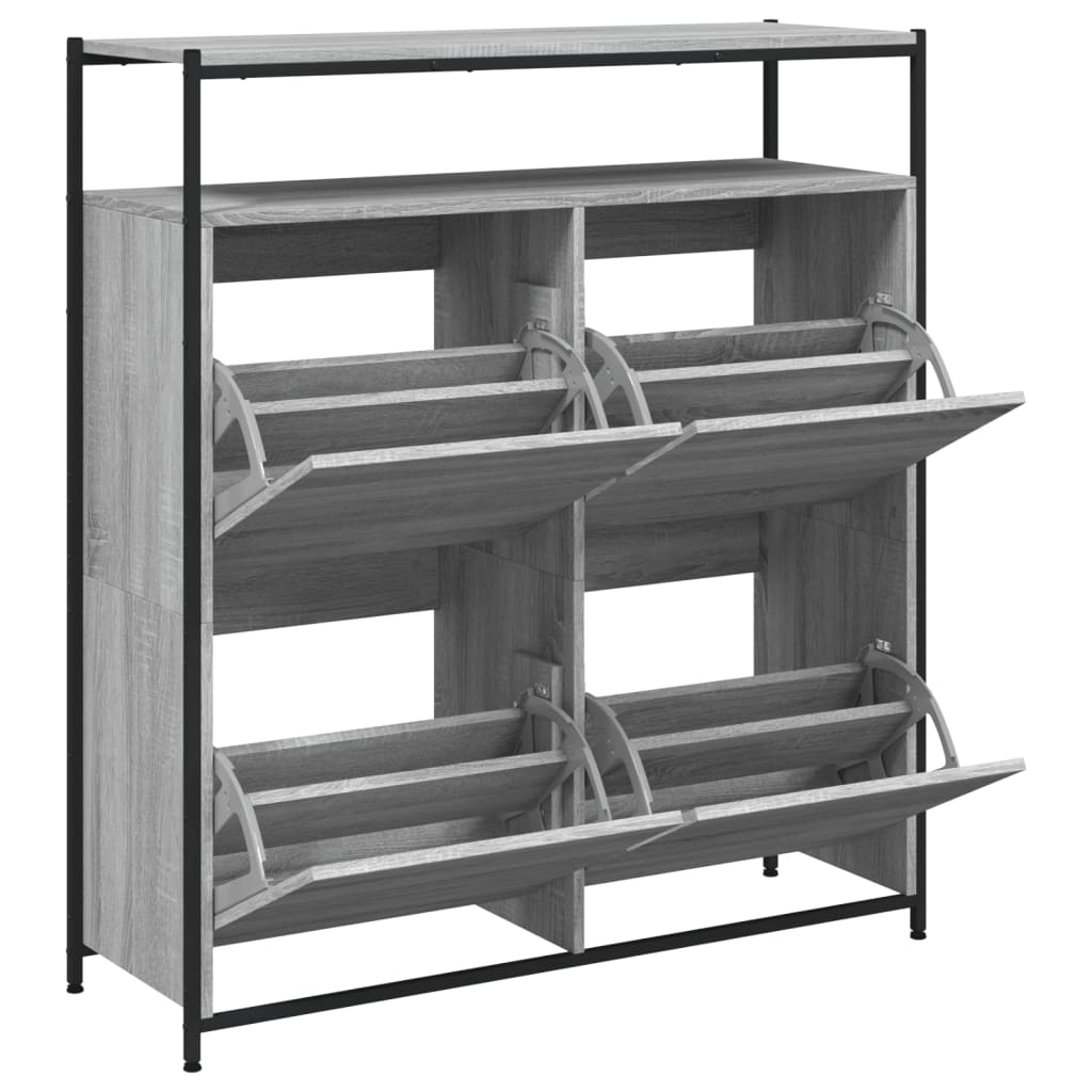 Schoenenkast Met 4 Klaplades Eiken 100 x 34 x 112 cm Grijs sonoma