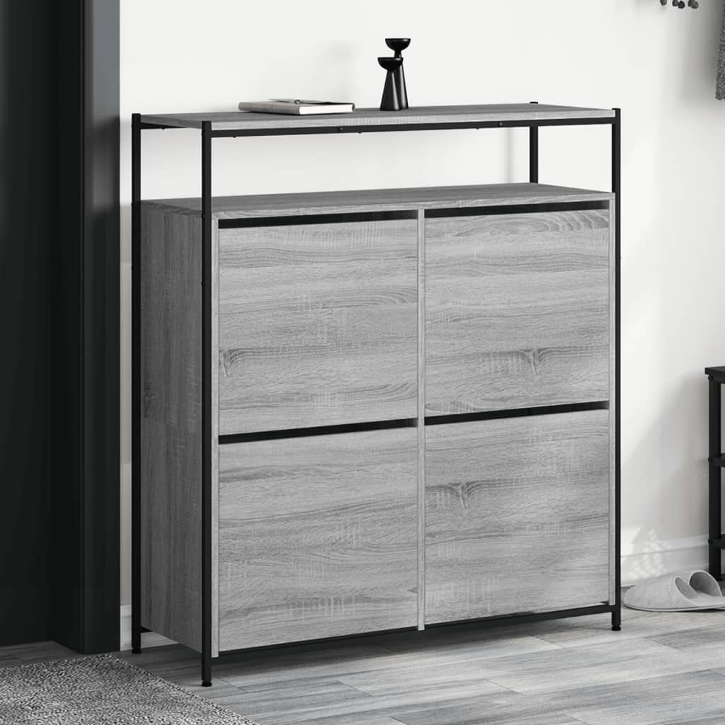 Schoenenkast Met 4 Klaplades Eiken 100 x 34 x 112 cm Grijs sonoma
