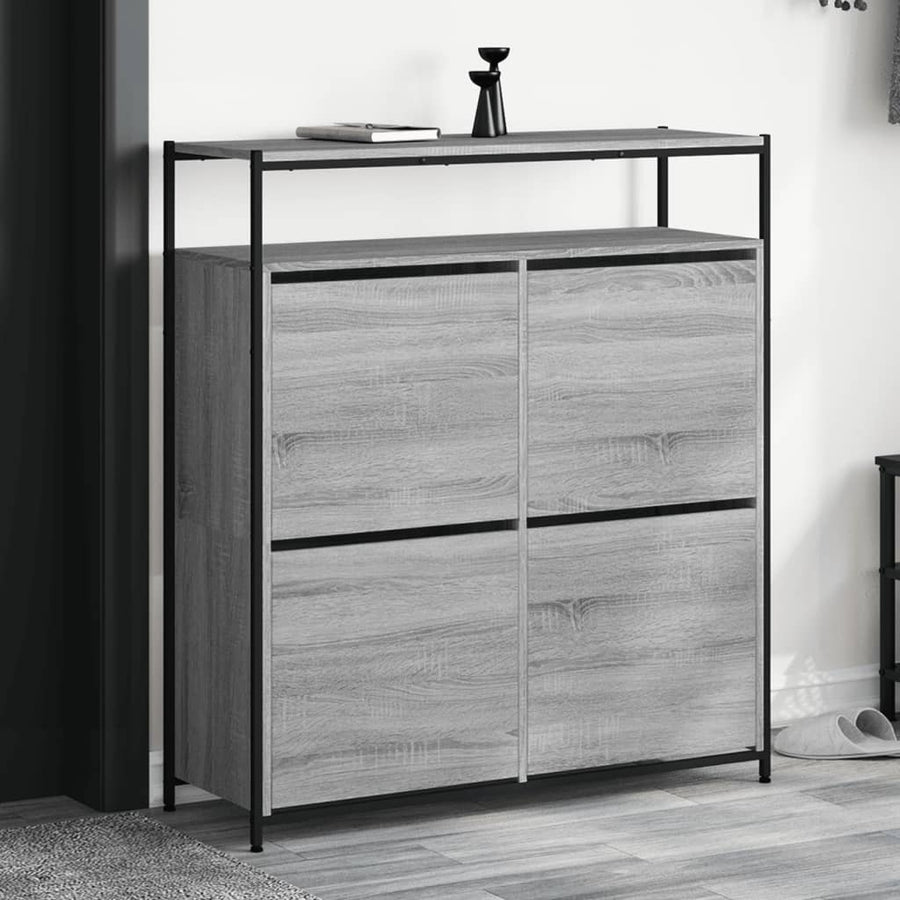 Schoenenkast Met 4 Klaplades Eiken 100 x 34 x 112 cm Grijs sonoma