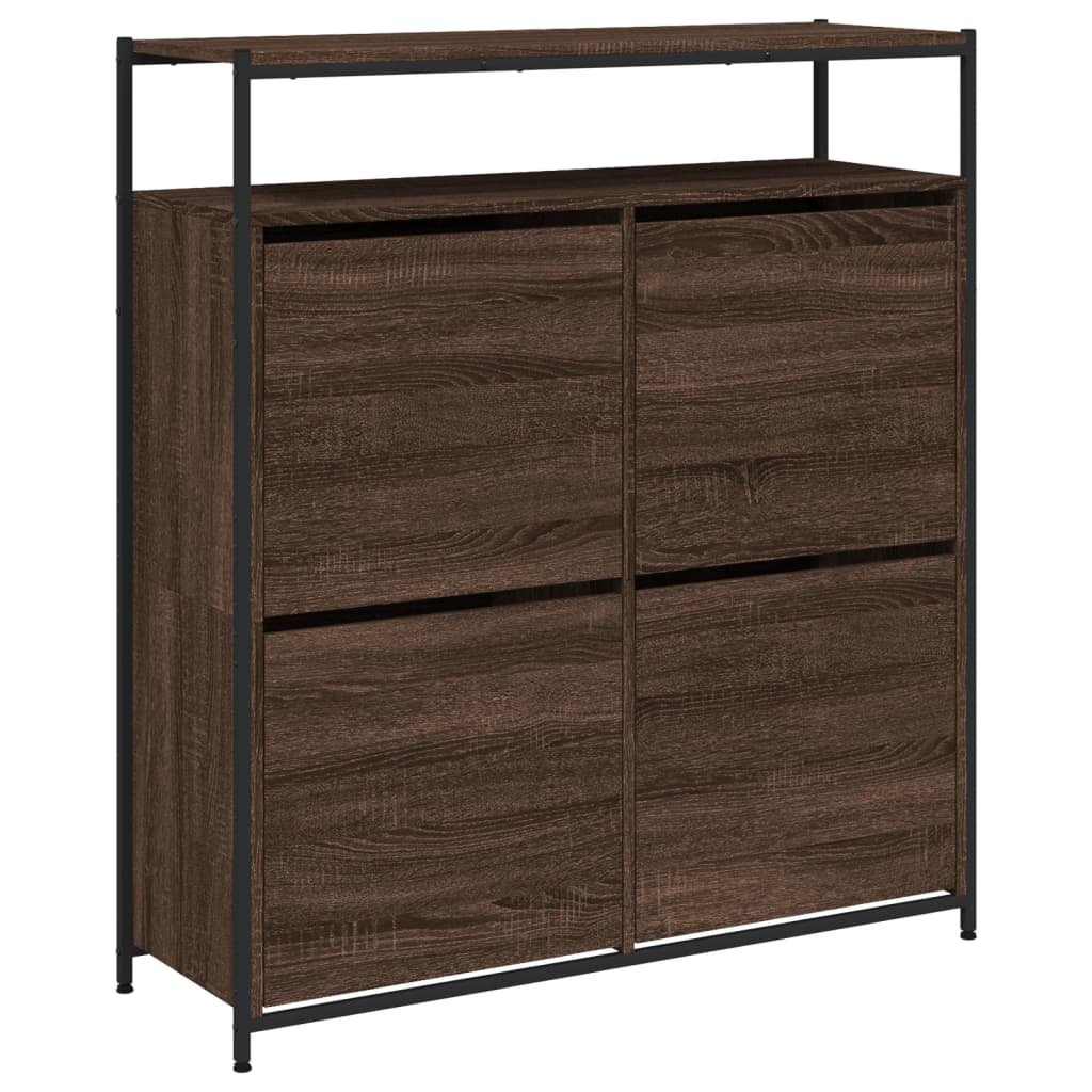 Schoenenkast Met 4 Klaplades Bruineikenkleurig 100 x 34 x 112 cm bruin eikenkleur