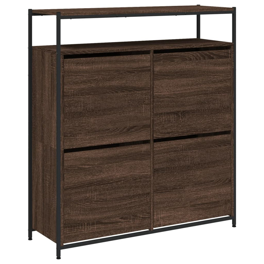 Schoenenkast Met 4 Klaplades Bruineikenkleurig 100 x 34 x 112 cm bruin eikenkleur
