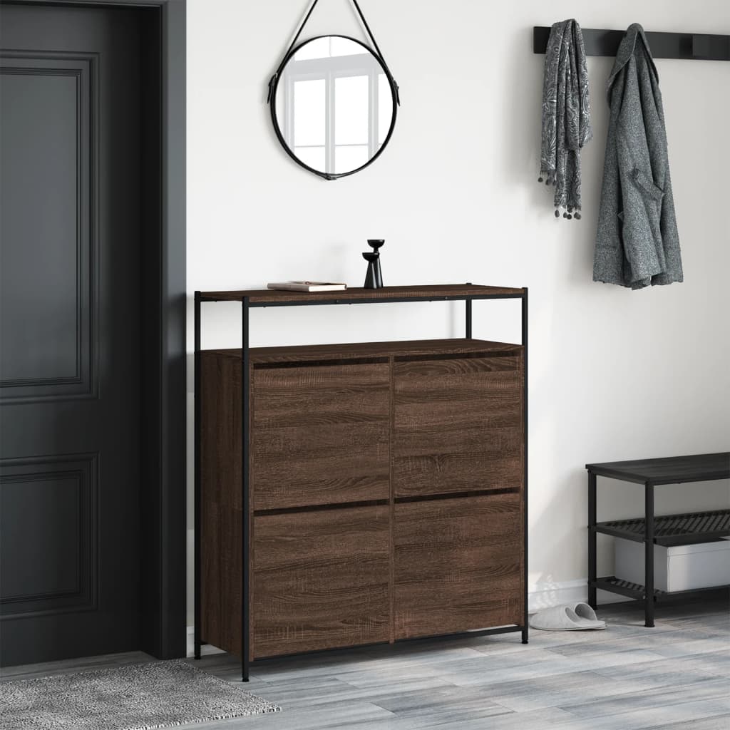 Schoenenkast Met 4 Klaplades Bruineikenkleurig 100 x 34 x 112 cm bruin eikenkleur