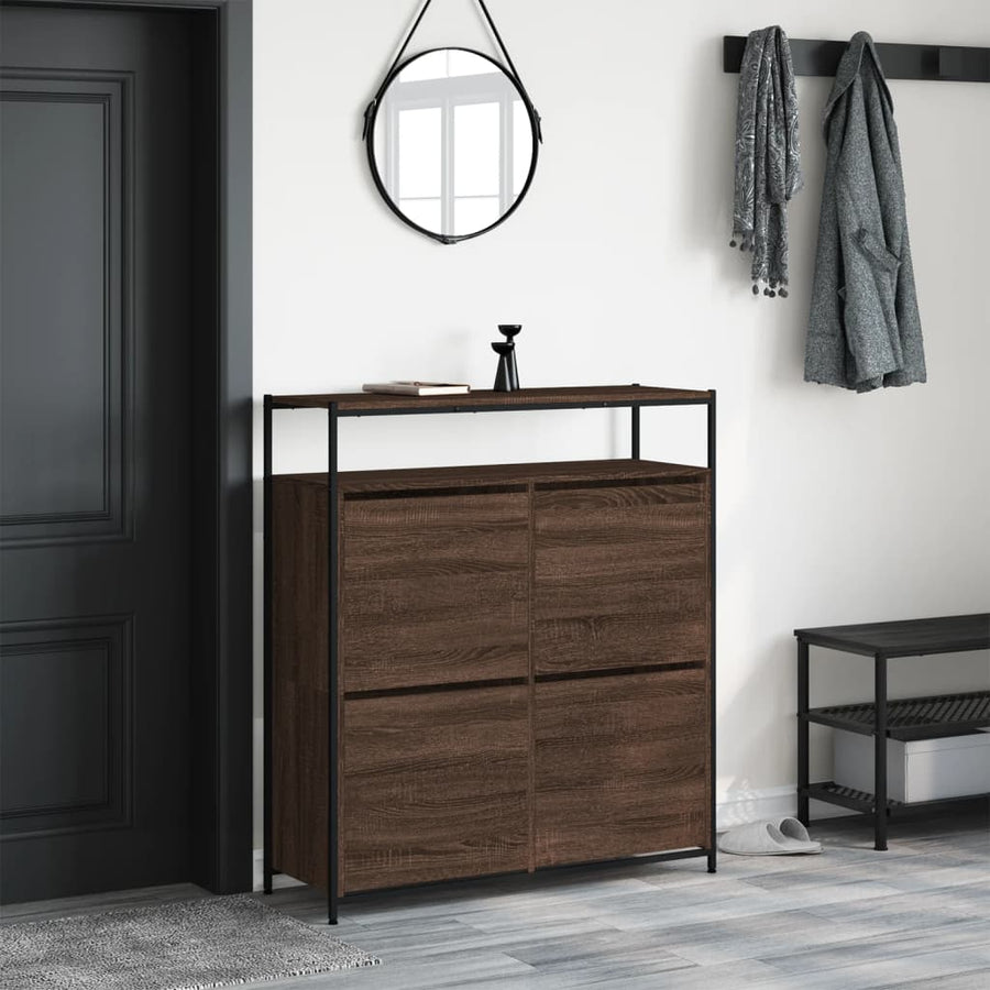 Schoenenkast Met 4 Klaplades Bruineikenkleurig 100 x 34 x 112 cm bruin eikenkleur