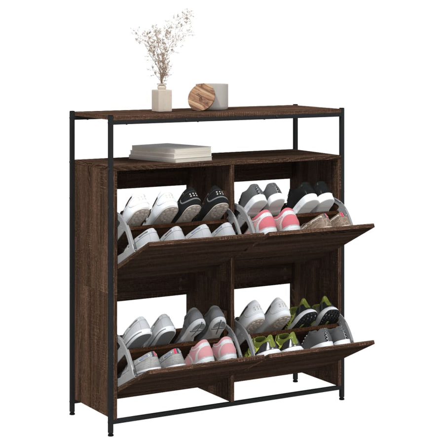 Schoenenkast Met 4 Klaplades Bruineikenkleurig 100 x 34 x 112 cm bruin eikenkleur