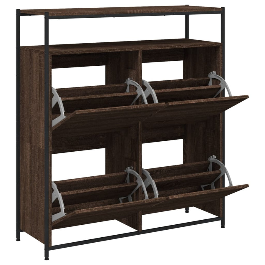 Schoenenkast Met 4 Klaplades Bruineikenkleurig 100 x 34 x 112 cm bruin eikenkleur