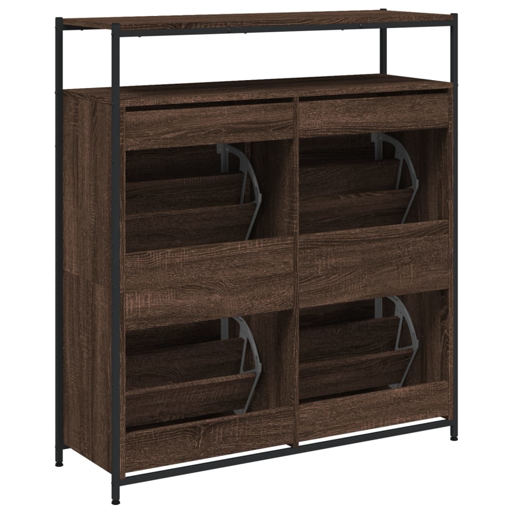 Schoenenkast Met 4 Klaplades Bruineikenkleurig 100 x 34 x 112 cm bruin eikenkleur