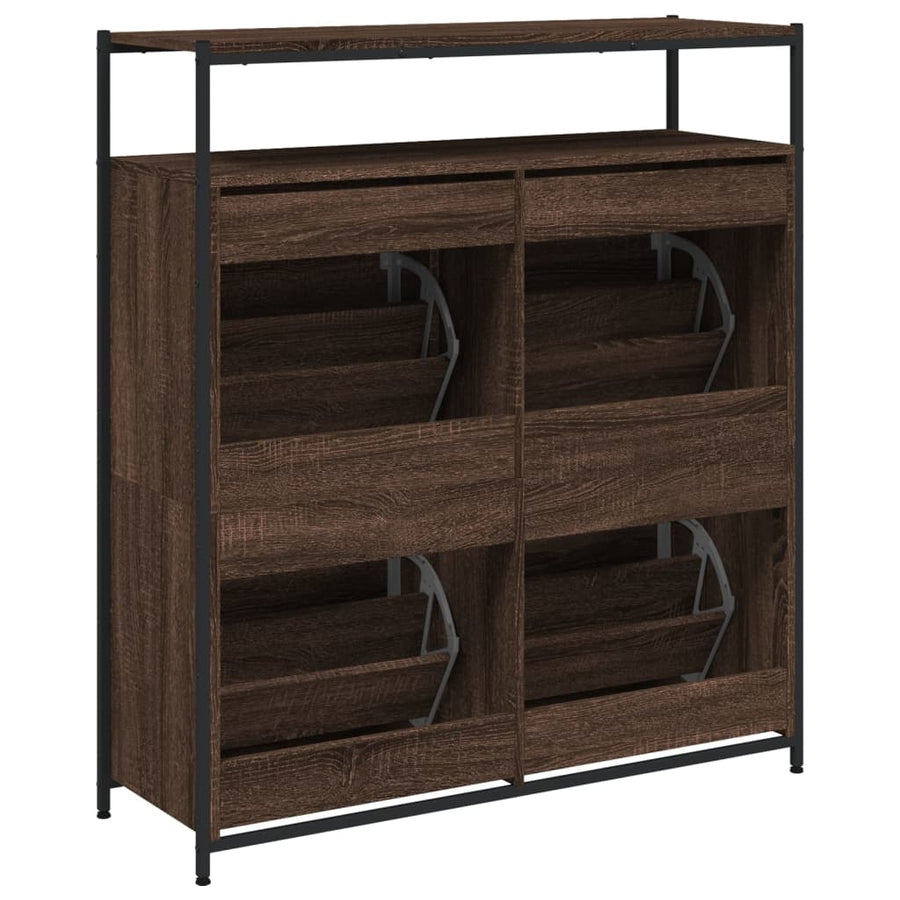 Schoenenkast Met 4 Klaplades Bruineikenkleurig 100 x 34 x 112 cm bruin eikenkleur
