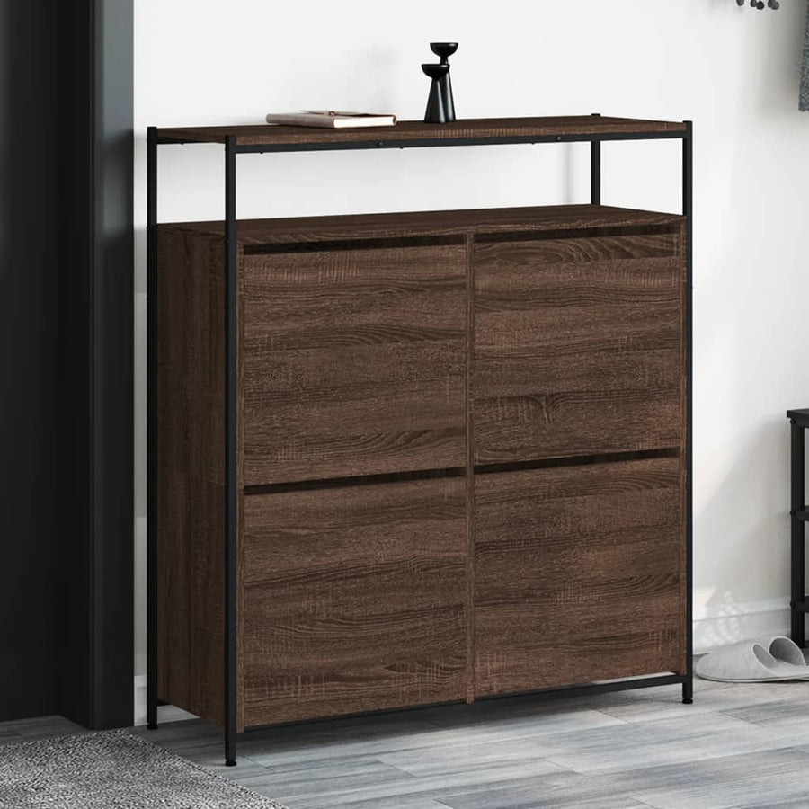 Schoenenkast Met 4 Klaplades Bruineikenkleurig 100 x 34 x 112 cm bruin eikenkleur