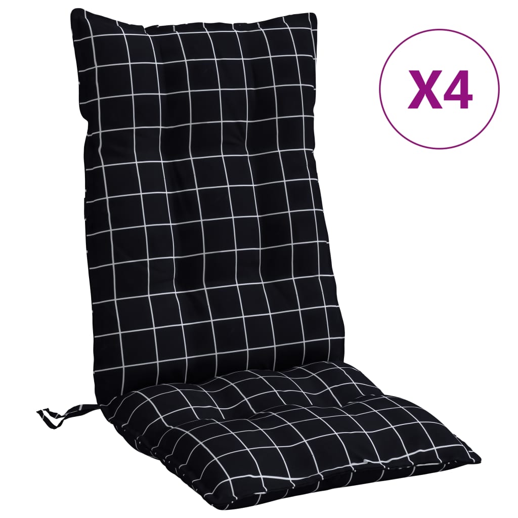 Stoelkussens Hoge Rug Ruitpatroon Oxford Stof Zwart 4