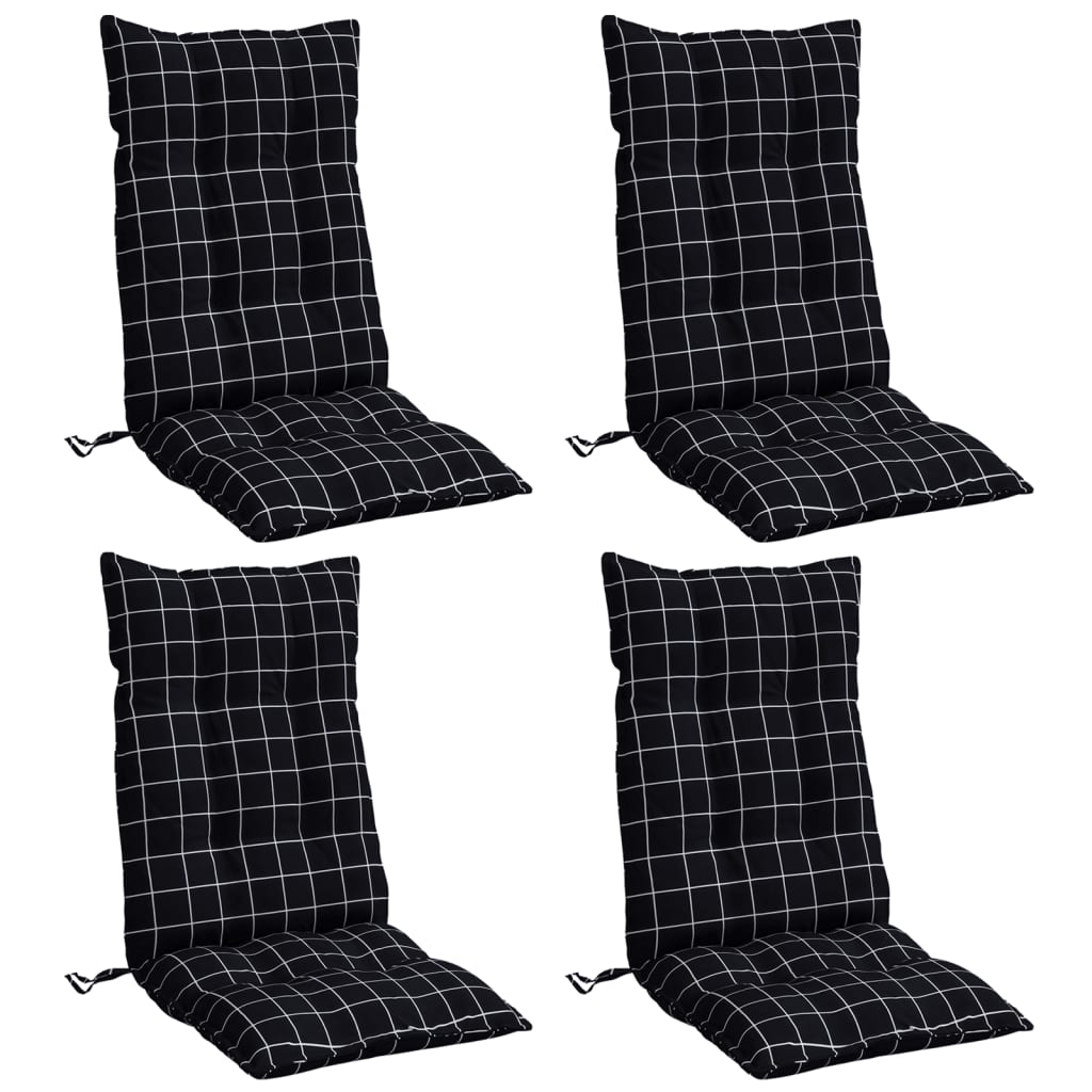 Stoelkussens Hoge Rug Ruitpatroon Oxford Stof Zwart 4