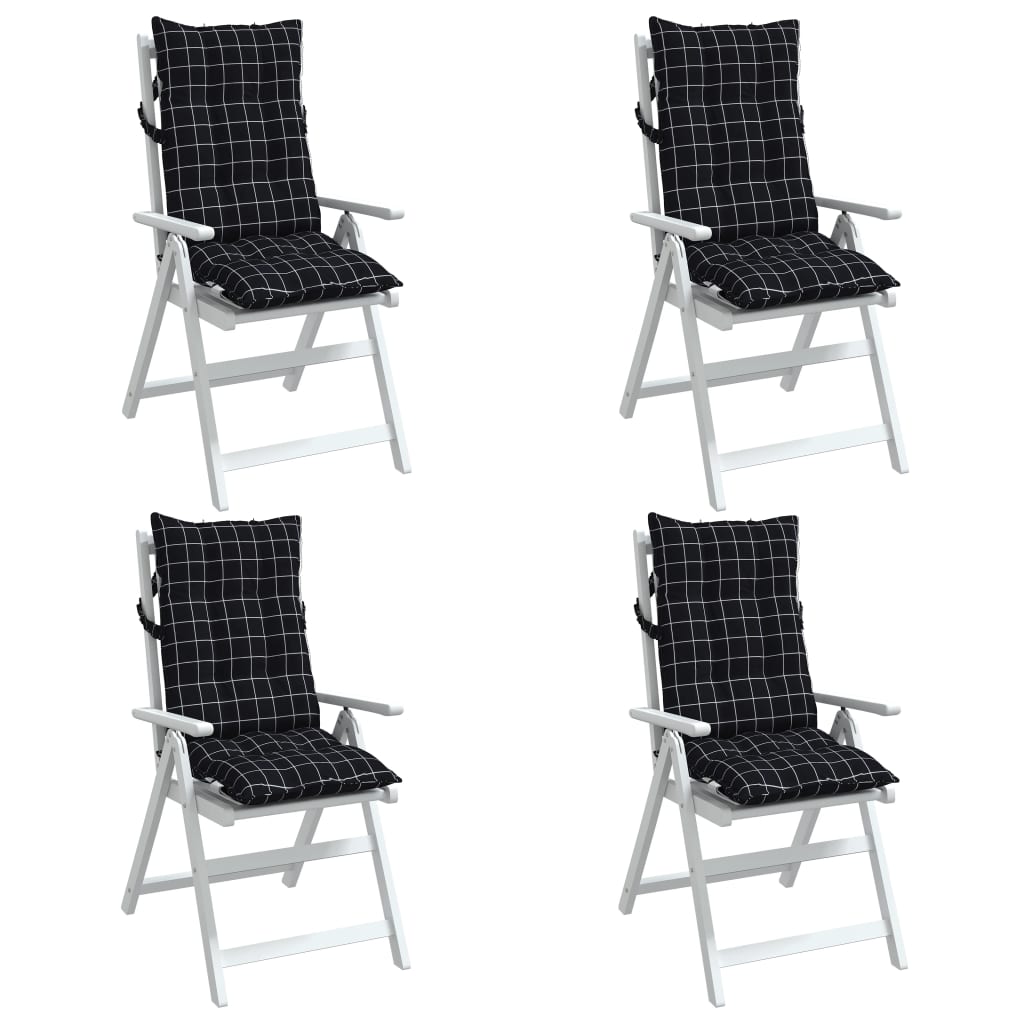 Stoelkussens Hoge Rug Ruitpatroon Oxford Stof Zwart 4