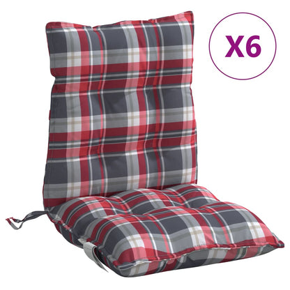 Stoelkussens 6 st lage rug ruitpatroon oxford stof rood