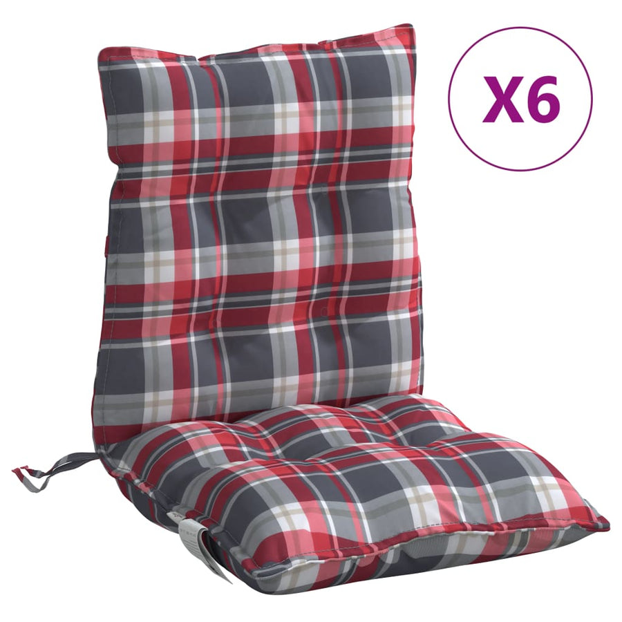 Stoelkussens 6 st lage rug ruitpatroon oxford stof rood