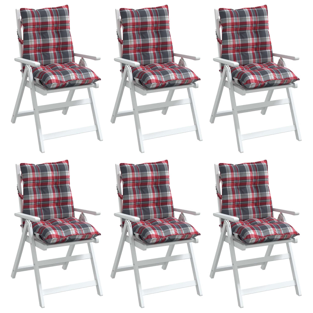 Stoelkussens 6 st lage rug ruitpatroon oxford stof rood