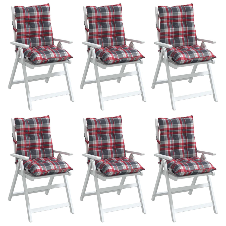 Stoelkussens 6 st lage rug ruitpatroon oxford stof rood