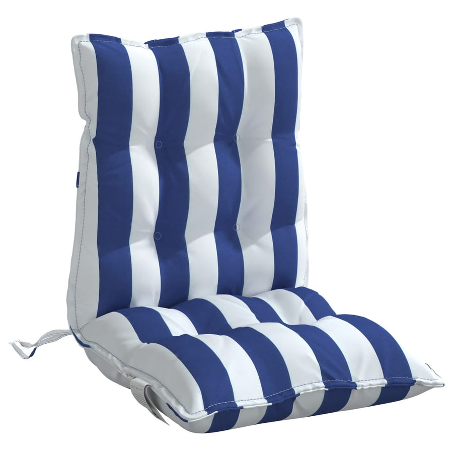 Stoelkussens 2 st lage rug gestreept stof wit en blauw