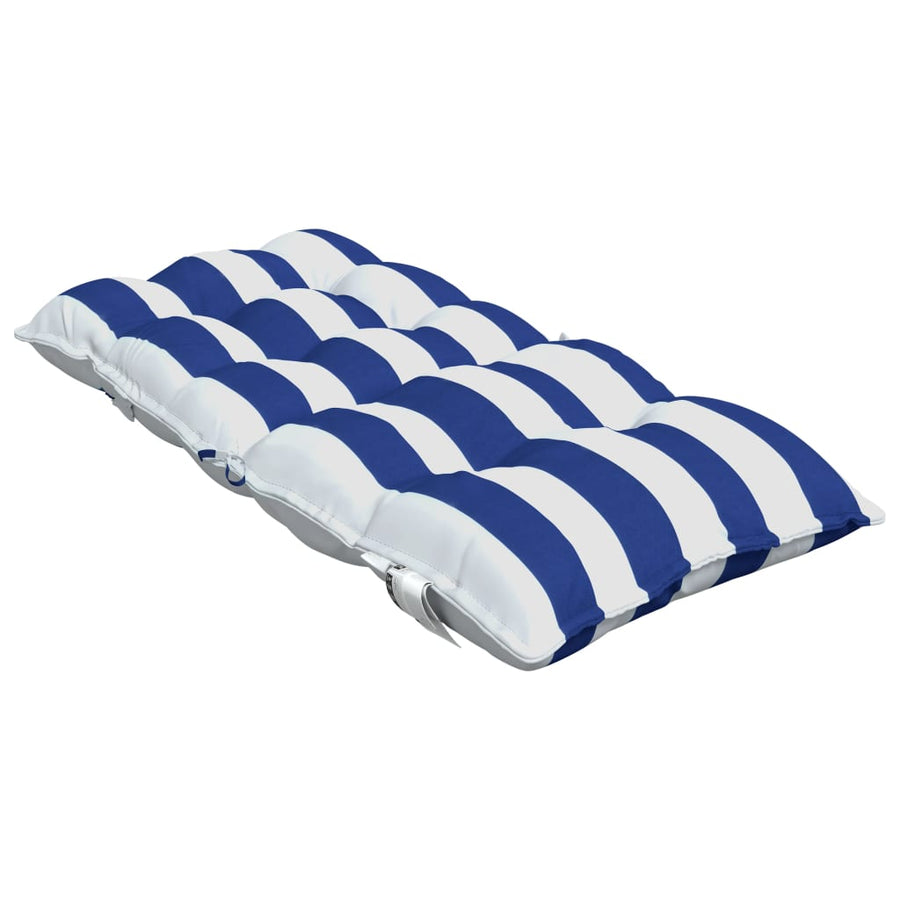 Stoelkussens 2 st lage rug gestreept stof wit en blauw