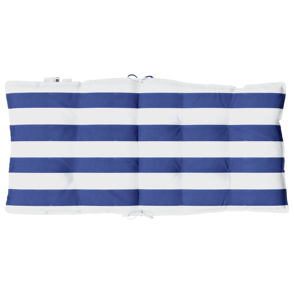 Stoelkussens 2 st lage rug gestreept stof wit en blauw