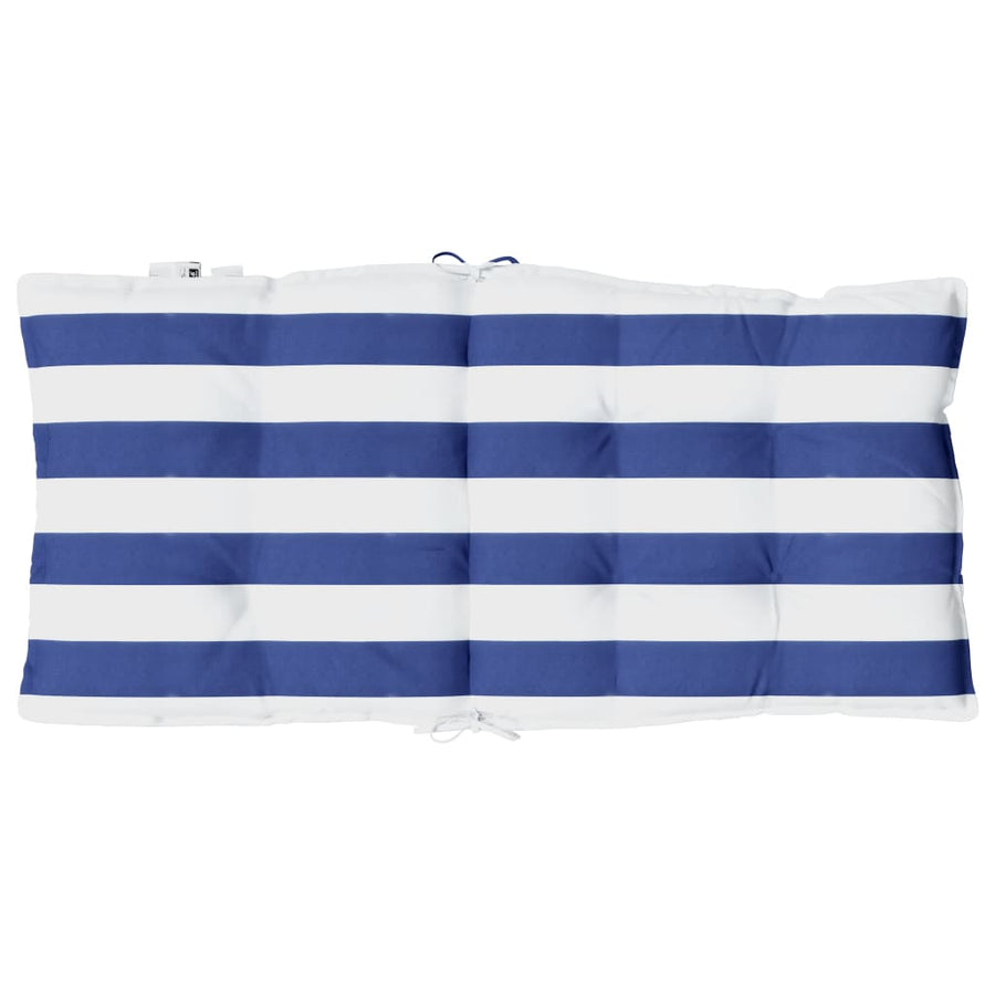 Stoelkussens 2 st lage rug gestreept stof wit en blauw