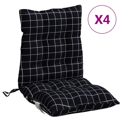 Stoelkussens 4 st lage rug ruitpatroon oxford stof zwart