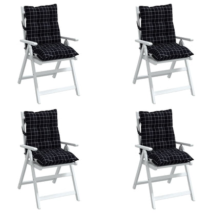 Stoelkussens 4 st lage rug ruitpatroon oxford stof zwart