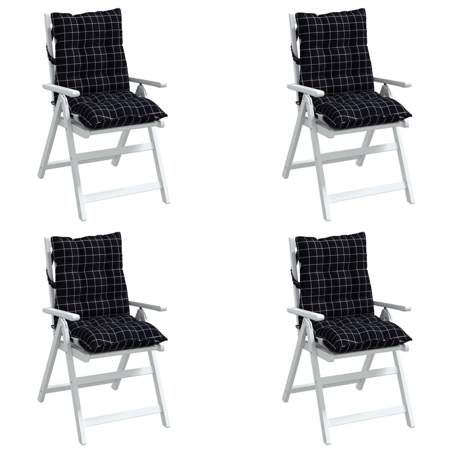 Stoelkussens 4 st lage rug ruitpatroon oxford stof zwart