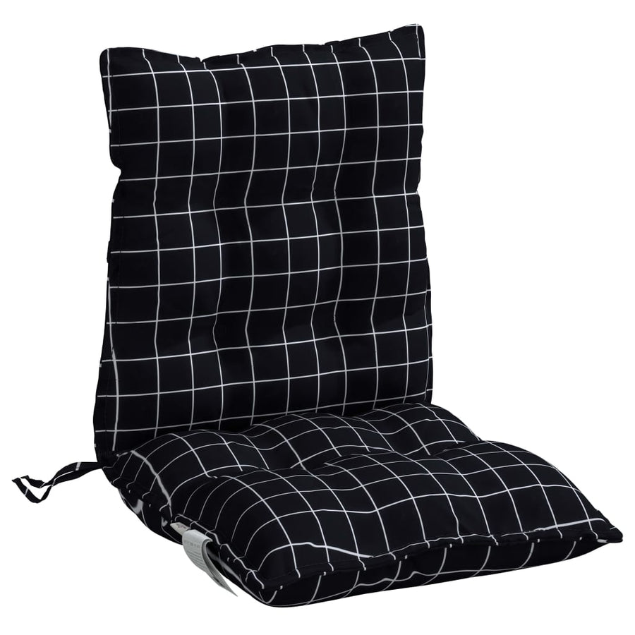 Stoelkussens 4 st lage rug ruitpatroon oxford stof zwart