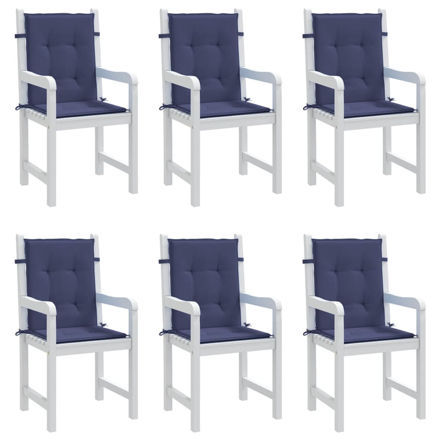 Stoelkussens 6 st lage rug stof marineblauw