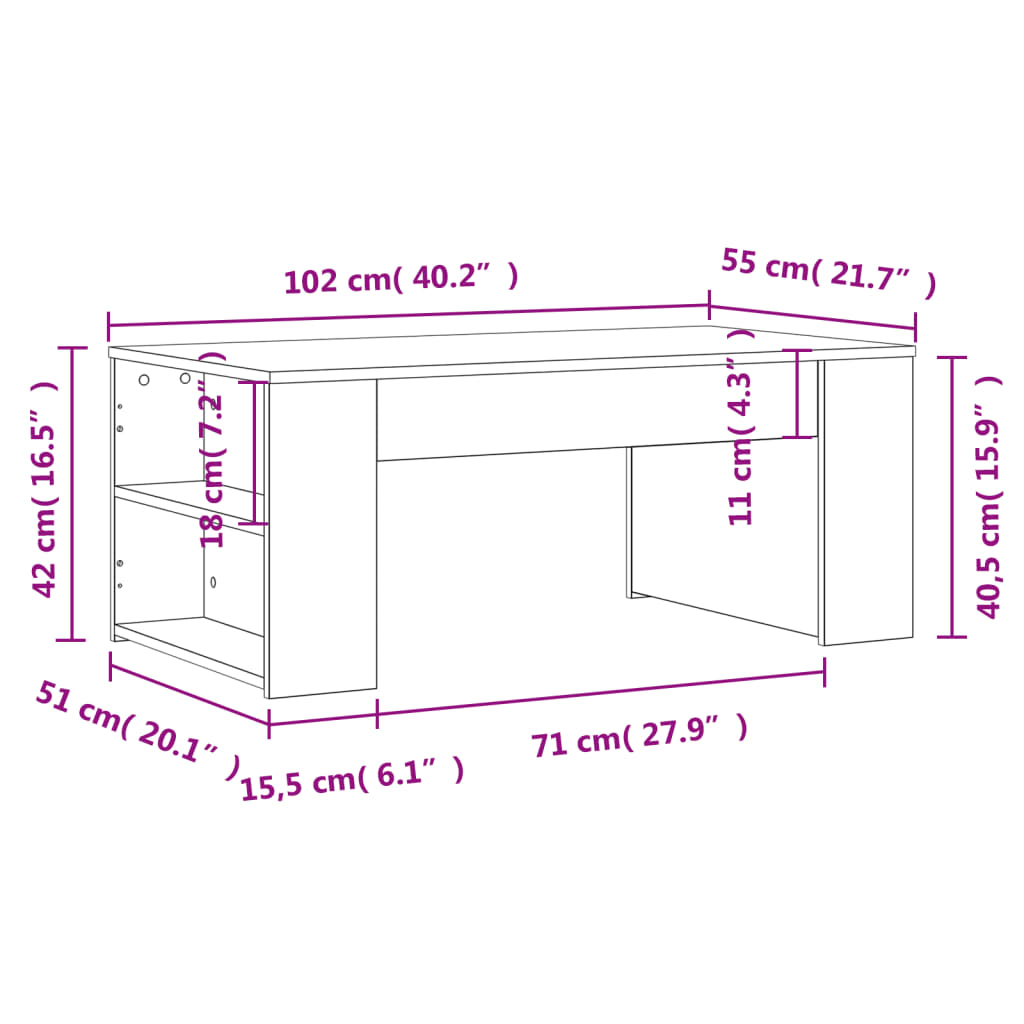 Salontafel 102x50x42 cm bewerkt hout zwart
