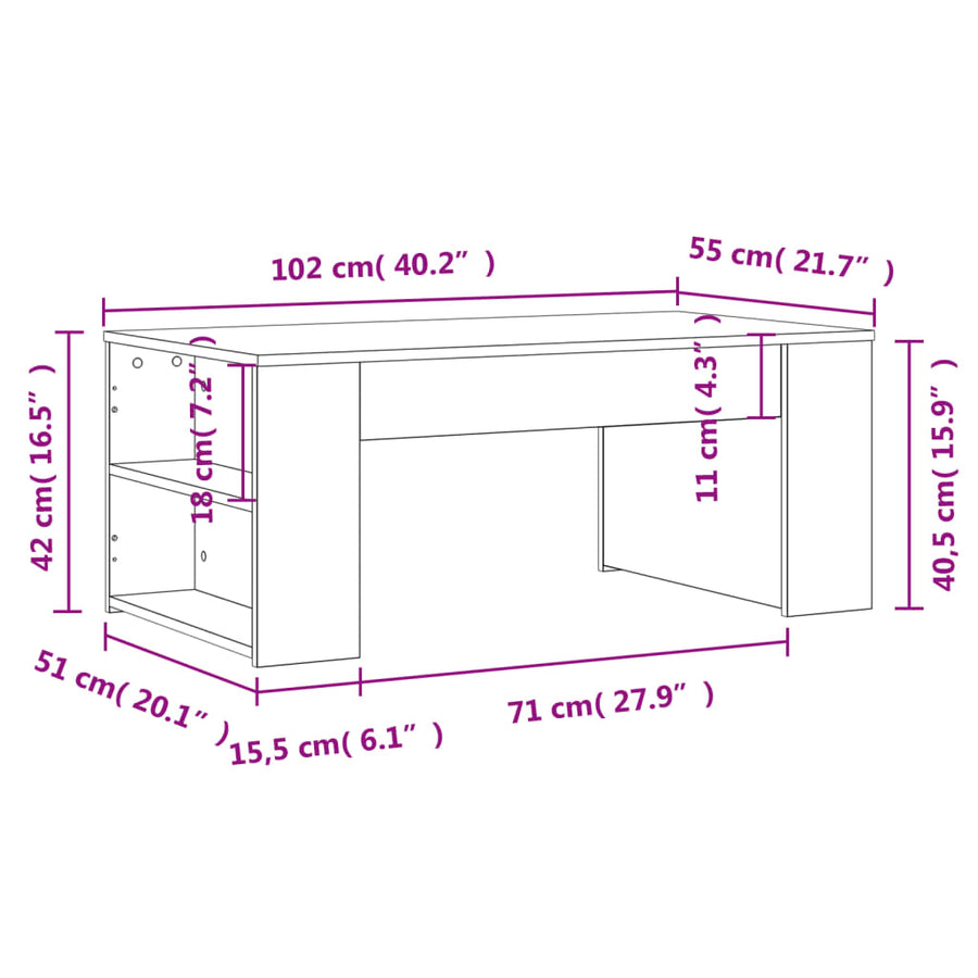Salontafel 102x50x42 cm bewerkt hout zwart