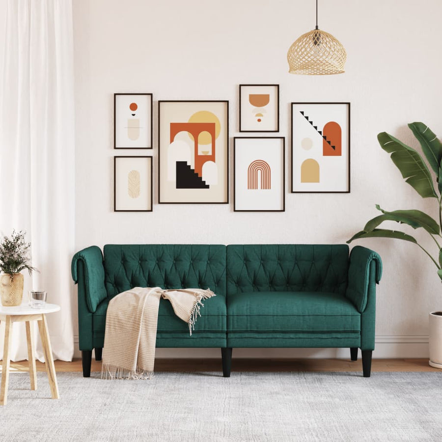 Tweezitsbank Chesterfield-Stijl Stof Donkergroen