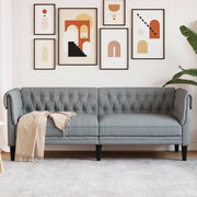 Three-seater Chesterfield-style sofa light grey fabric