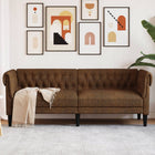 Driezitsbank Chesterfield stof bruin 201,5x74,5x74,5 cm