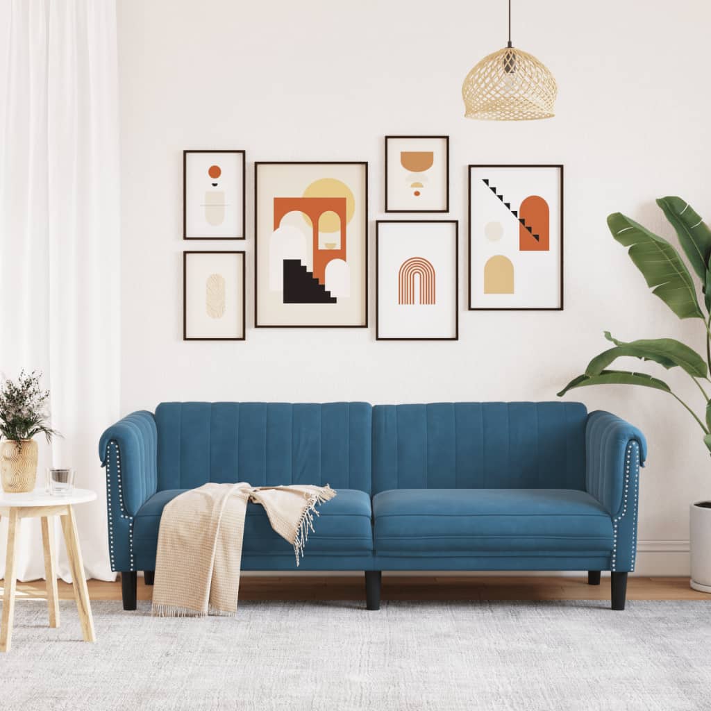 Driezitsbank fluweel blauw
