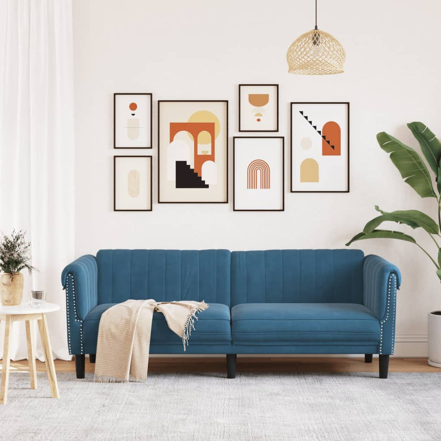 Driezitsbank fluweel blauw