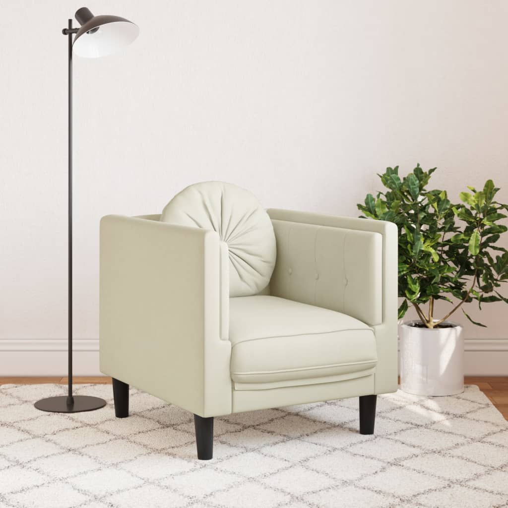 Fauteuil met kussen fluweel crèmekleurig