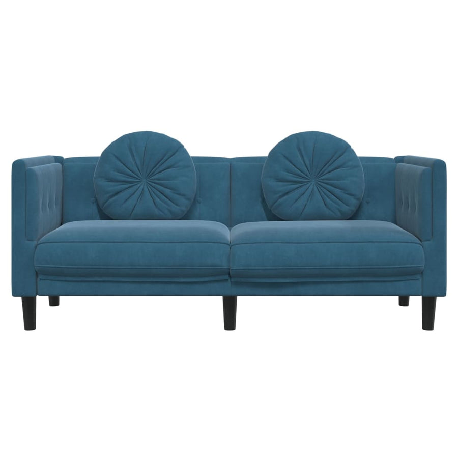Bank met kussens 2-zits fluweel blauw