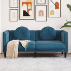 2-seater velvet blue sofa with cushions