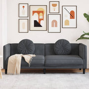 3-seater velvet dark grey sofa with cushions