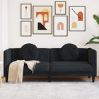 3-seater velvet black sofa with cushions
