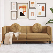 Sofa with cushions, 3-seater, faux suede, brown