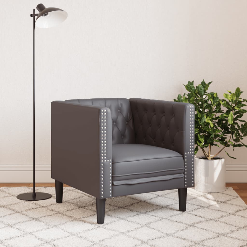Fauteuil Chesterfield-stijl kunstleer grijs
