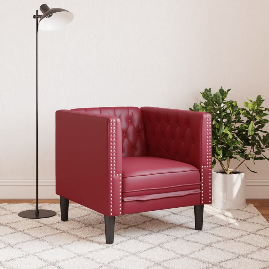 Fauteuil Chesterfield-stijl kunstleer wijnrood