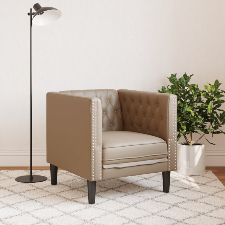Fauteuil Chesterfield-Stijl Kunstleer Kleurig Cappuccino
