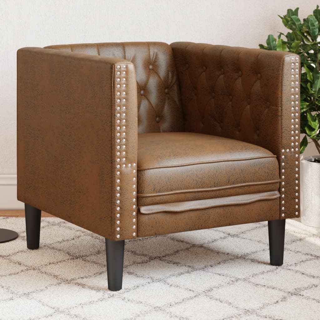 Fauteuil Chesterfield-Stijl Kunstsuède Bruin