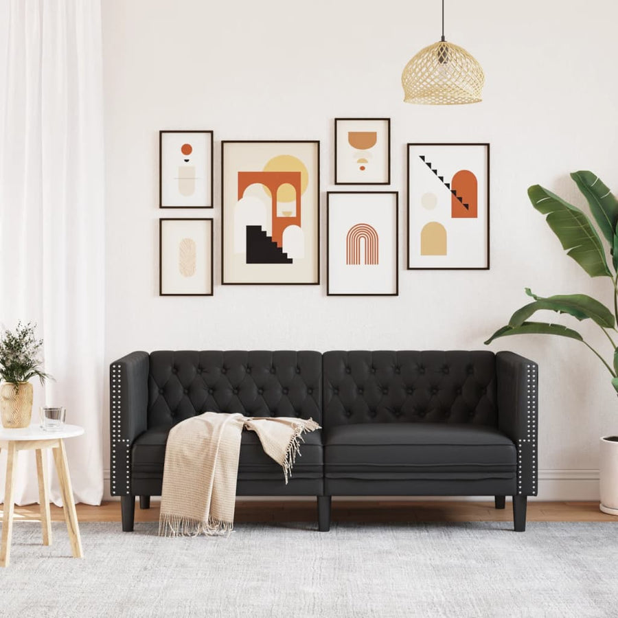 Tweezitsbank Chesterfield-stijl kunstleer zwart