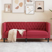 Two-seater Chesterfield-style faux leather wine red