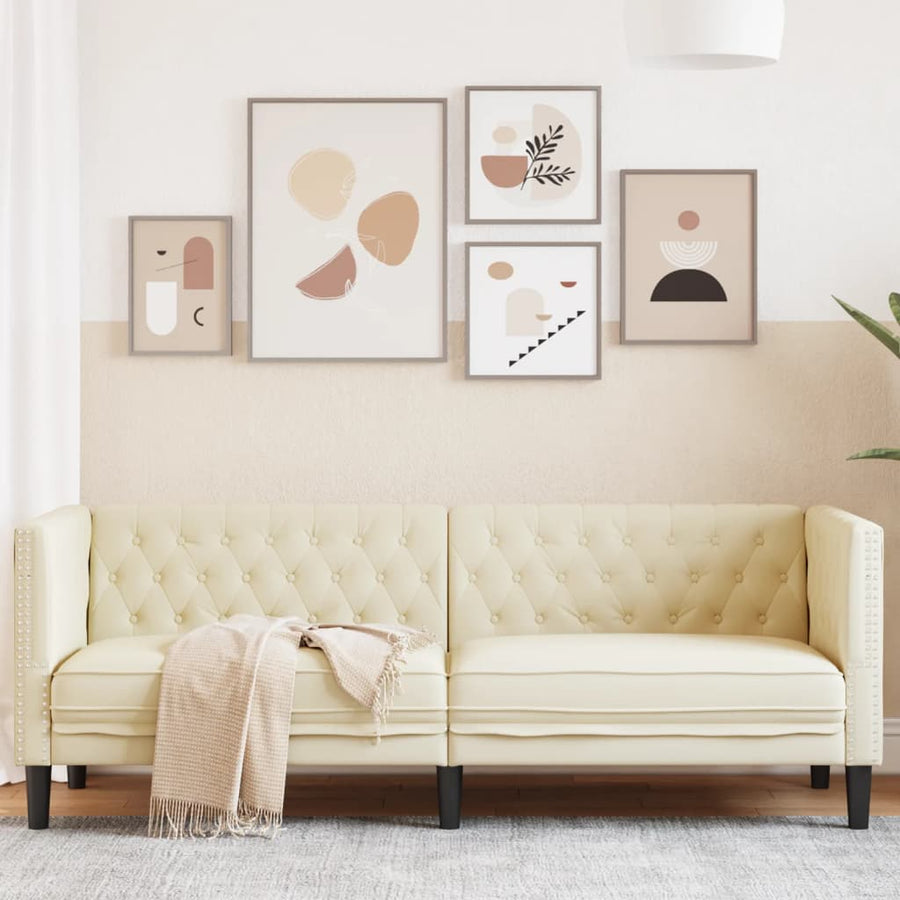 Driezitsbank Chesterfield-stijl kunstleer crèmekleurig