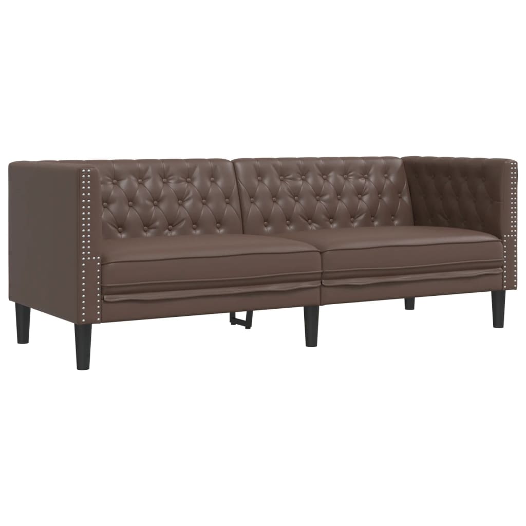 Chesterfield-Stijl Kunstleer Bruin Driezitsbank